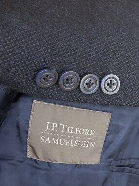 JP Tilford Samuelsohn Sport Coat Mens 42L Navy Blue Birdseye Wool Cashmere Blaze